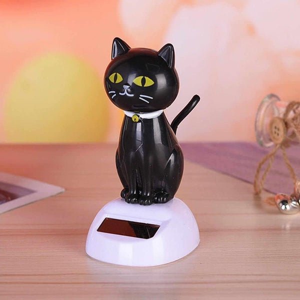 Black Solar Cat Toy Doll, Dancing Figure for Car Ornament, Solar Powered Desktop Decor Gift