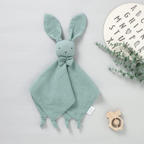 LAWKUL Baby Lovey Organic Cotton Muslin Soft Security Blankets Comfy Lovie for Newborn Infants Boy Girls Unisex Bunny Green