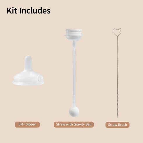 6M+ Pigeon Sippy Straw Conversion Kit for Babies | Soft Silicone Sipper, Weighted Straw & Cleaning Brush | Smooth