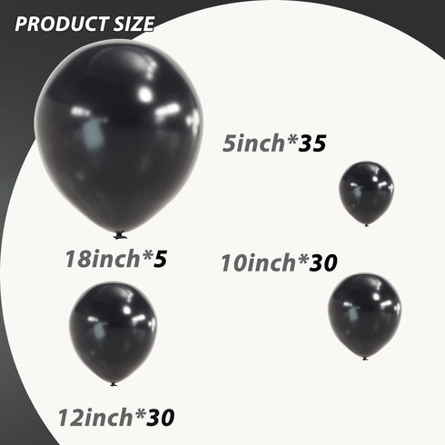 Black Balloon Garland Arch Kit - 100 Pack of 18/12/10/5 Inch Latex Balloons for Party Decorations