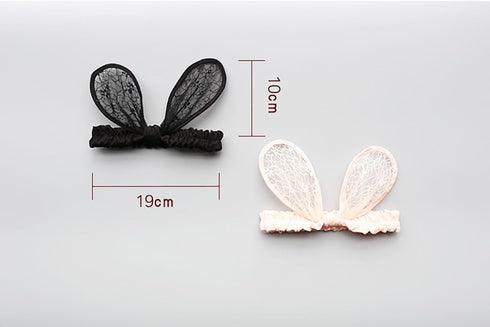 2-Pack Easter Bunny Headbands, Rabbit Ears Lace Elastic Bow for Baby Girls, Newborn, Toddler, Children