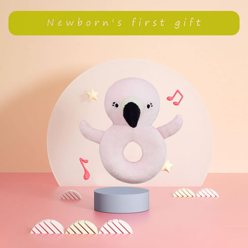 Baby Flamingo Soft Rattle Toy, Easy-Grasp Plush Infant Shaker, Birthday Gifts for Newborns, Pink