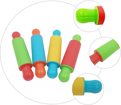 Toyvian 4pcs Painted Clay Rolling Pin Tools, Small Pastry Rolling Pin for Kids Playdough Kit