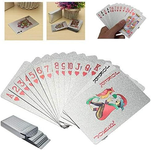 EAY Playing Cards Waterproof Plastic Poker Cards Luxury Sliver Foil Diamond Color Standard Size 52+2 Poker (Sliver)