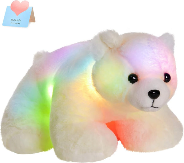 BSTAOFY Light Up Polar Bear Stuffed Animal, LED Night Light Plush Toy, 11'', White Gift for Kids