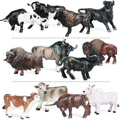 Hiawbon 12 Pcs Miniature Cattle Figurines Set - Mini Cow Models Plastic Cattle Models