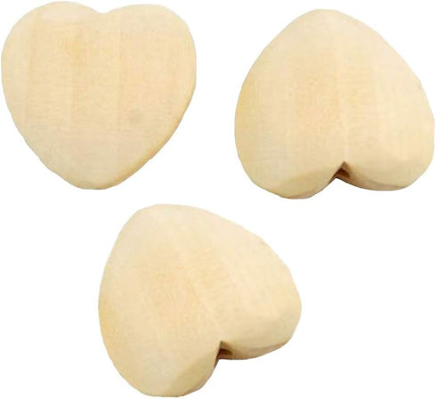 50pcs Natural 20mm Unfinished Wood Hearts Beads - Eco-Friendly Wooden Craft Accessories with Holes (Heart Beads)
