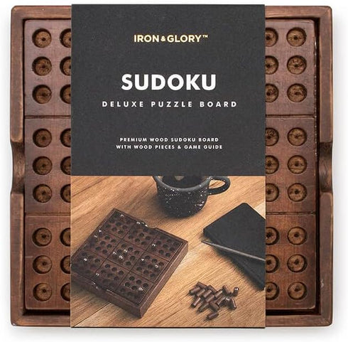 Iron & Glory Wooden Sudoku Board Game - Wooden Sudoku Puzzle - Brain Teaser Games For Adults - Portable Travel Games