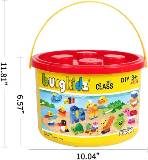 burgkidz Educational Toy Classic Big Size Bricks, Large Animal Building Blocks with Reusable Storage Bucket for Ages 3+