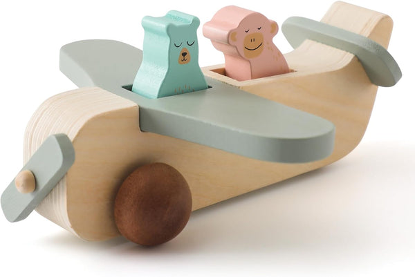 ibwaae Wooden Airplane Toys, Air Transport Vehicles Play Set, Wooden Pull Games, STEM Montessori Gift for Baby Toddler