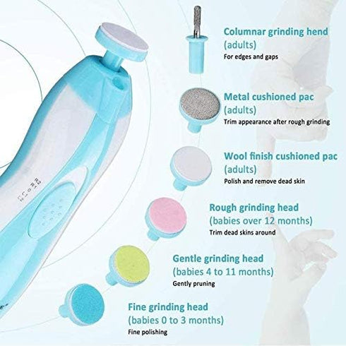 Baby Electric Nail File, 8 in 1 Safe Baby Nail Trimmer, Nail Care Kit with 6 Grinding Heads