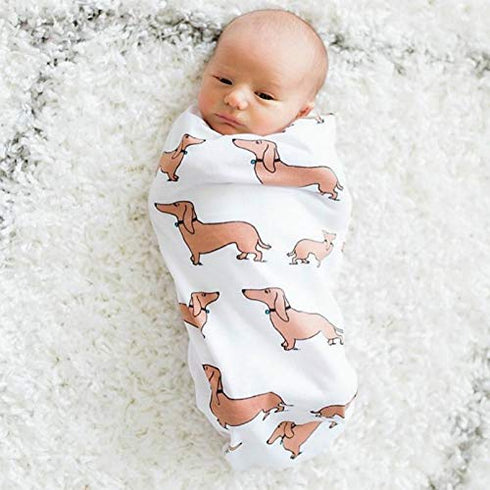 Culclendy Doxie Swaddle Sack for Newborn, Dachshund Cocoon, Weiner Dog Swaddle with Headband, Boy Sleep Sack, Baby Boy