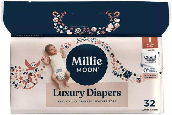 Generic Millie Moon Luxury Diapers, Size 1, 32 Count, Cloud Touch Softness, 12
