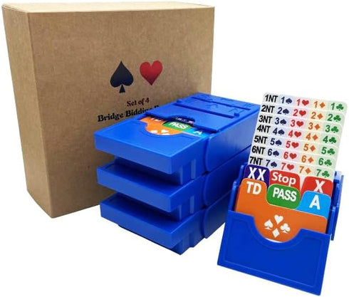 Bridge Bidding Boxes Set of 4 - Easy to Carry and Store for Bridge Players, Includes Waterproof Plastic Cards