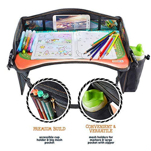 Coolmum Kids Travel Tray, Toddler Car Seat Tray, Double Sided Activity Organizer, Snack Lap Tray, Baby Stroller Table