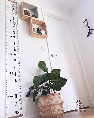 Kids Growth Chart, Wood Frame Fabric Canvas Height Measurement Ruler for Child's Room Decoration (White & Black)