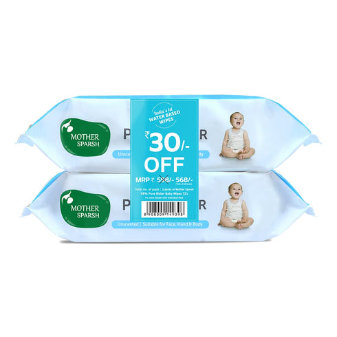 Mother Sparsh 99% Pure Water (Unscented) baby wipes I Natural Plant made cloth -