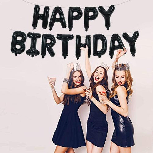 TONIFUL Black Happy Birthday Balloons Banner, 16 Inch Mylar Foil Letters, Reusable Birthday Sign for Kids & Adults