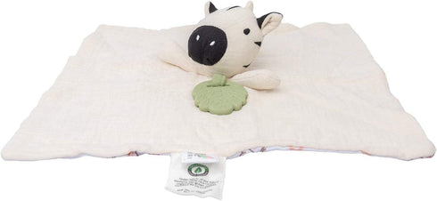 Tikiri Zebra Comforter with Natural Rubber Teether Organic Baby Snuggle Toy | Soft Fabric Safari Comforter