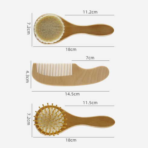 Set FRCOLOR Wooden Handle Hair Brush and Comb with Soft Wool Bristles for Newborn Scalp Care and Bathing Grooming Kit