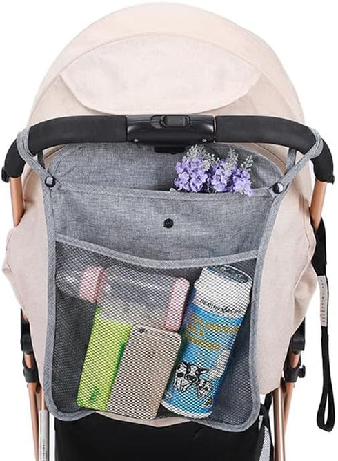 Baby Stroller Organizer Pocket with Two Storage Pockets, Detachable Straps for Nappy Baby Cloth Diaper (Grey)