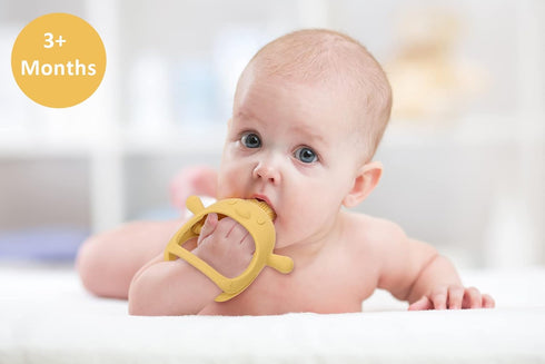 Socub 3 Pack Silicone Baby Teether Toys, Olive, Dusty Blue, Mango, BPA Free Anti-Drop Mitten for Soothing Gums