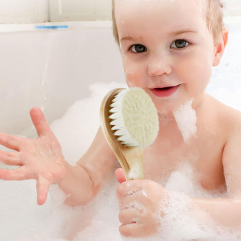 Set FRCOLOR Wooden Handle Hair Brush and Comb with Soft Wool Bristles for Newborn Scalp Care and Bathing Grooming Kit
