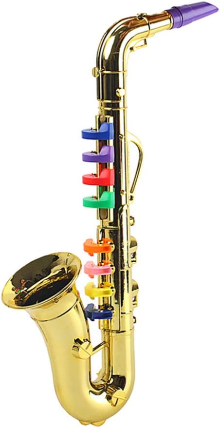 EXCEART Kids Saxophone Toy - Plastic Musical Wind Instrument with 8 Rhythms, Metallic Golden for Early Education