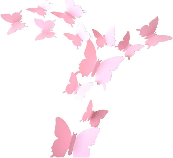 12Pcs 3D Butterfly Removable Wall Decals, DIY Home Decorations Art Decor Wall Stickers for Kids Bedroom, Pink
