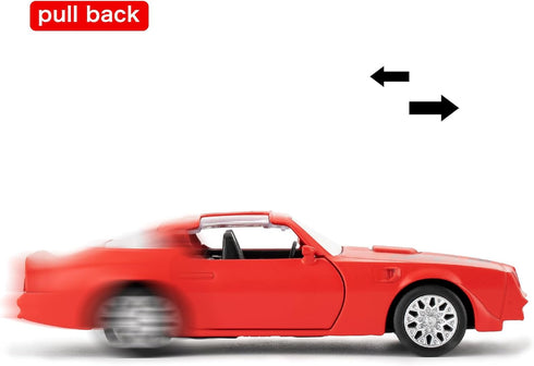1:36 Compatible Pontiac Firebird Trans Am Toy Car, Diecast Pull Back Model, Doors Open, Gift (Red)