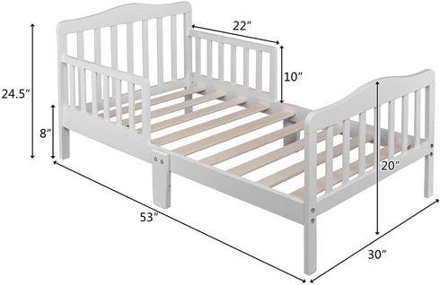 Volowoo Bed Frame for Girls & Boys, Classic Wood Bed Frame w/Safety Guardrail, Low to Floor Design, Wooden Slat