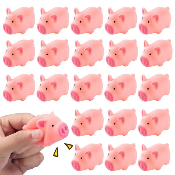 HAKACC 20 PCS Mini Squishies Pig Bath Toys, Pink Rubber Squeaky Toys for Baby Shower Party Favors