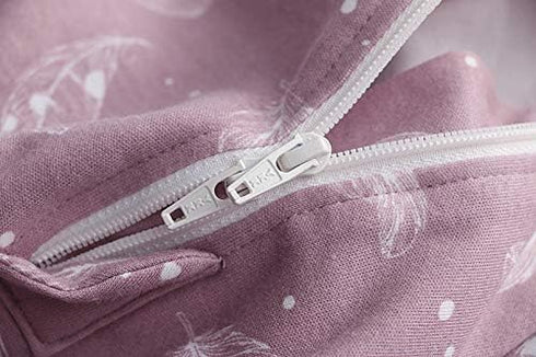 Owlivia Organic Cotton Baby Sleep Sack, 2-Way Zipper Wearable Blanket, Unisex (Feather Mauve, 3-12 Months)