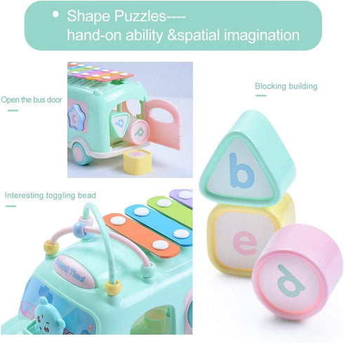 5-in-1 1 6-12-18 1st Hammer Baby School Bus Xylophone Toys for Year Old Girl Gifts, Educational Baby Toy Month