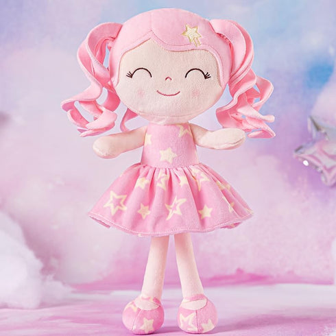 Gloveleya Baby Doll Girl Gift Soft Plush Princess Doll with Pink Star Dress, Snuggly First Baby Doll for Girls, Stuffed