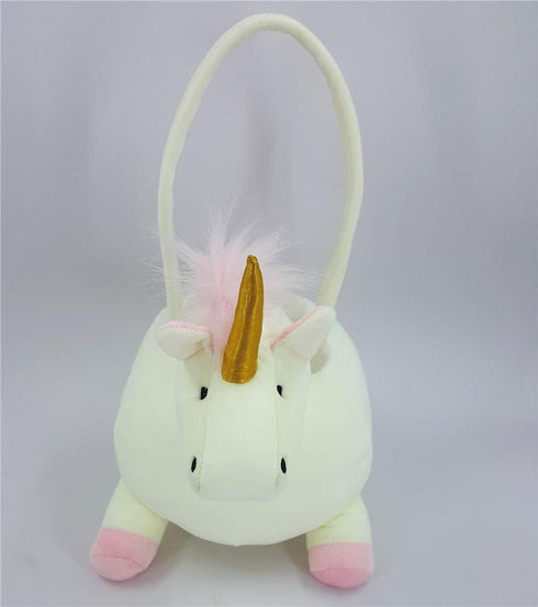 DearSun 3D Unicorn Plush Basket, Cute Candy Bucket for Kids Gift Party Decoration, Halloween Trick or Treat Baskets,