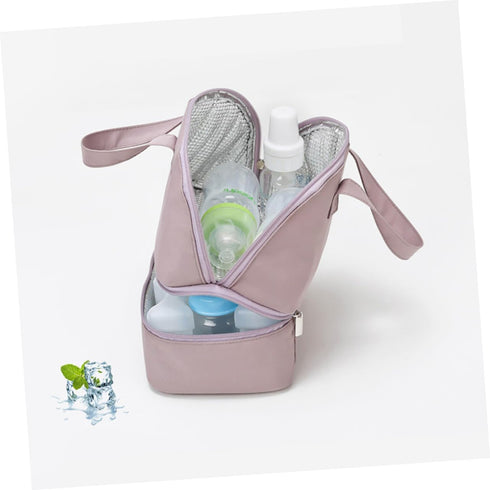FRCOLOR Portable Insulated Breast Milk Storage Bag for Mothers, Purple Polyester Care Tote with Thermal Fresh-keeping