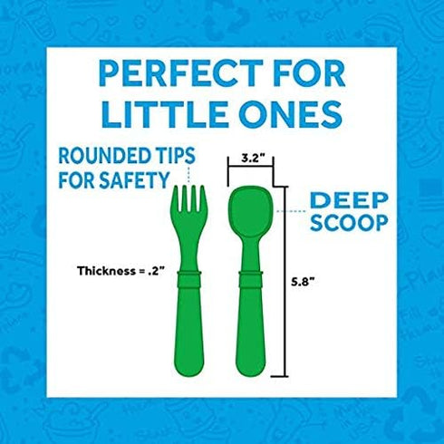 Re-Play Toddler Dinnerware Set - No-Spill Sippy Cup, 7" Divided Plate, Fork and Spoon, Dishwasher Safe, Aqua
