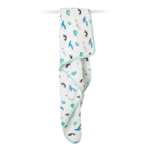 4-Layer 47in 47in| Lulujo Baby Blanket| Unisex Softest Bamboo Viscose Muslin Quilt Blanket with Jersey Trim| Neutral