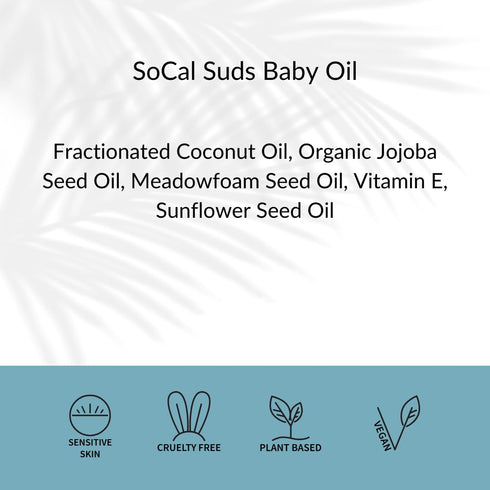4oz, 2-Pk SoCal Suds & Company Natural & Organic Baby Oil - Nourishing Skin with Coconut, Sunflower, Jojoba Oils