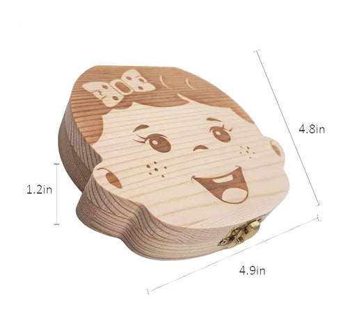 PAMBO Baby Tooth Box Keepsake for Girls, Wooden Tooth Storage and Saver Box for Lost Teeth
