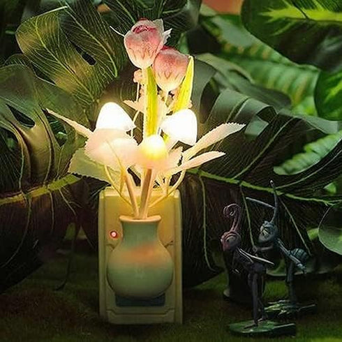 cdar Night Light,Tulip Flower Night Light,LED Nightlight Colorful Plug-in Wall Lamp with Light Sensor for Baby Kids