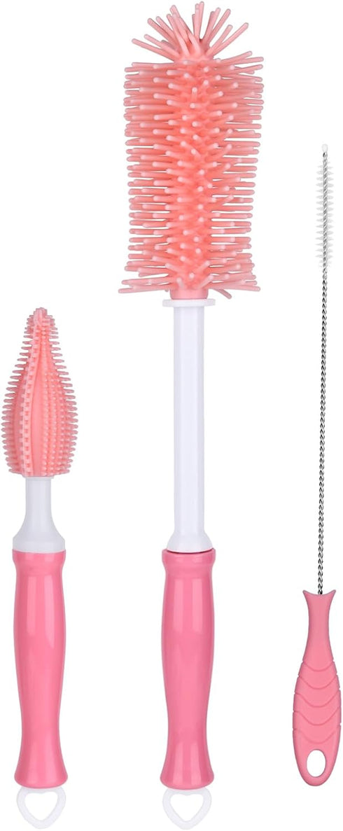 GUARDIX Silicone Bottle Cleaning Brush,Baby Travel Essential Bottle Brush Set, 3 in 1
