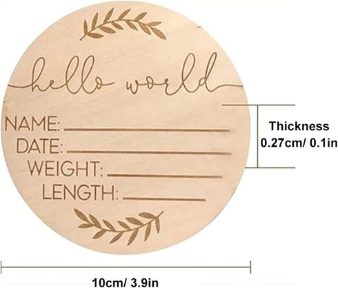 ZAAWUUT 3.9-Inch Wooden Name Announcement Sign,Small Hello World Newborn Birth Announcement Sign,Photography Props