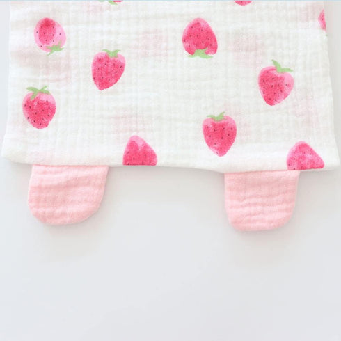 Bunny Security Blanket for Boys and Girls, Cotton Soft Breathable Muslin Soothing Towel, 2 Pcs Set (Strawberry & Orange)