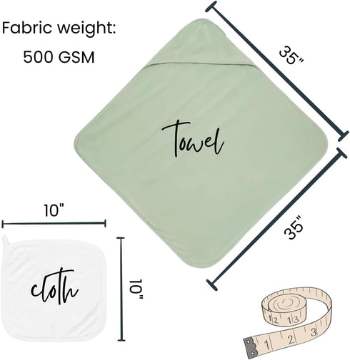 Little Shoots Baby Co. Set 35" 35", Hooded Baby Toddler Towel and Washcloth Made with Viscose from Bamboo, Large Size