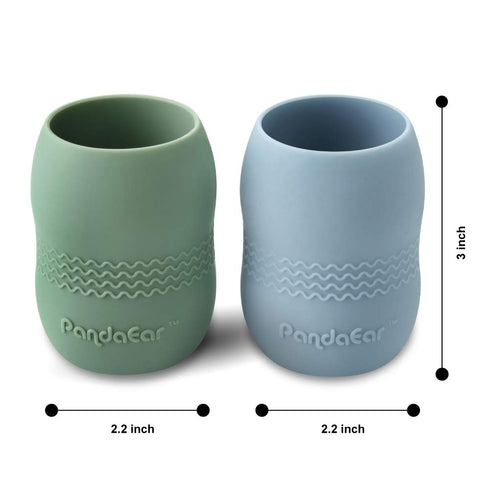 PandaEar 2 Pack Tiny Silicone Drinking Training Cup for Baby and Toddler (Blue/Green)