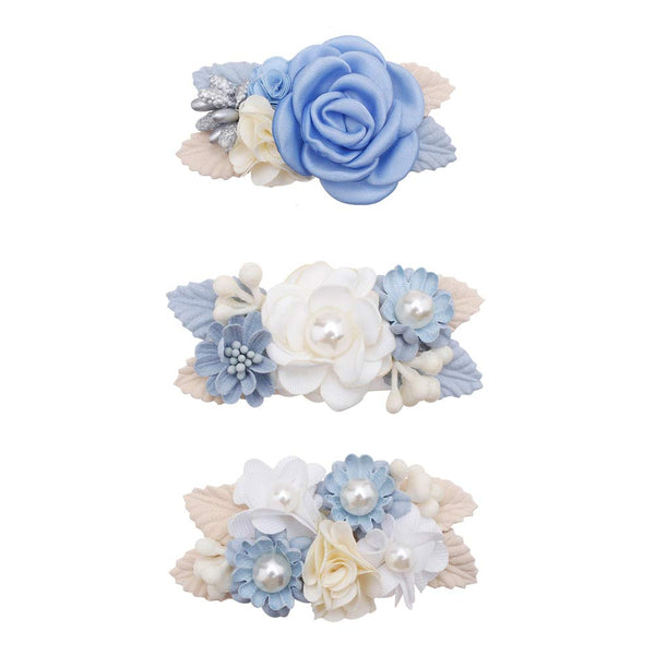 Flower Hair Clips Set, Cherrboll 3pcs Floral Hair Bow Accessories for Baby Girl Toddler Gifts