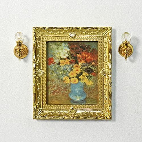 3Pcs 1:12 Mini Miniature Gold Frame Art Wall Picture, Oil Painting Home Decor