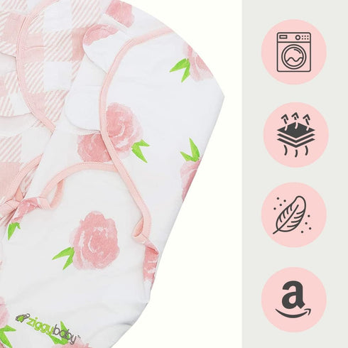 Set 0-3 3 Pack Ziggy Baby Baby Girl Swaddle Blanket Adjustable Wrap Size Small/Medium, Months - - Pink Peony, Pink